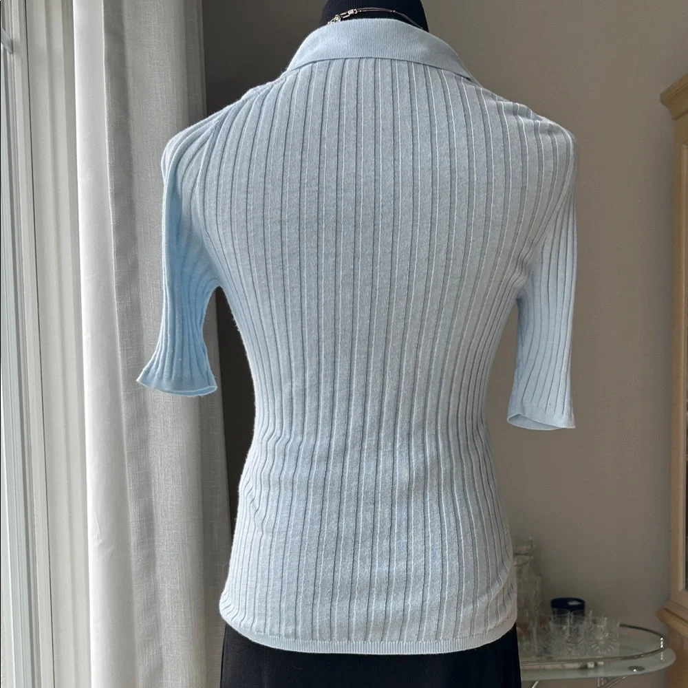 Light Blue Ribbed Button-Up Women's Top - Picture 4 of 6